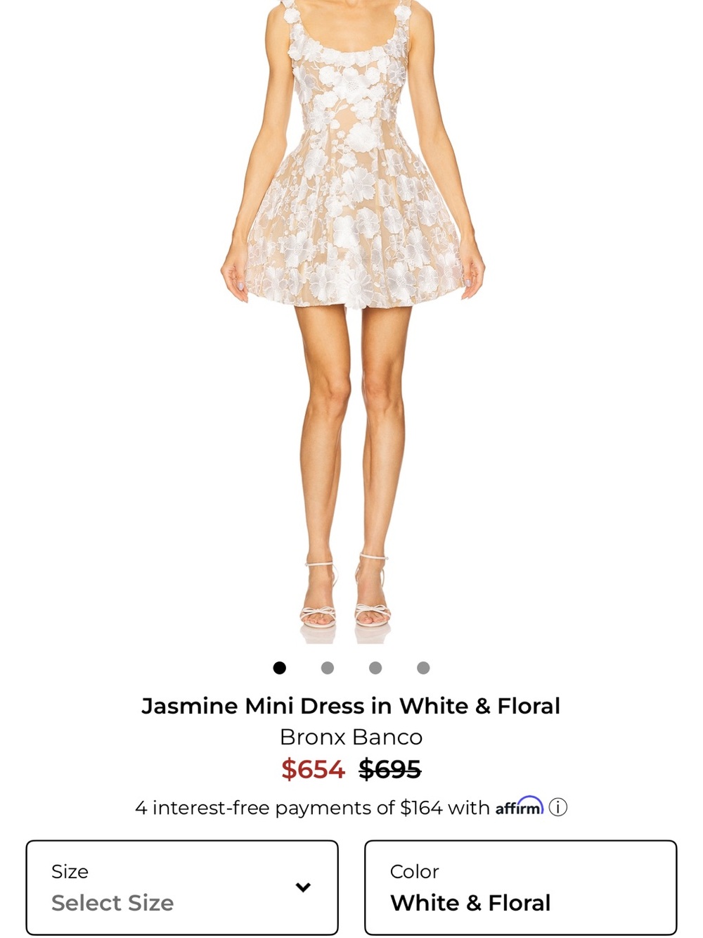 Bronx and Banco Nude Mini Dress with White Floral Appliqué Detail - Picture 5 of 5